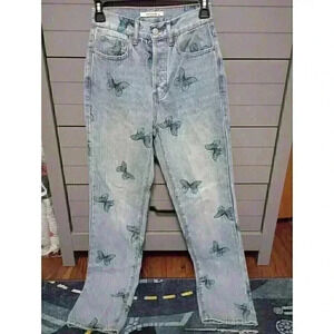 PacSun Dad Jeans Size 23 Ultra High Rise Slim Leg Button Fly Butterfly Print